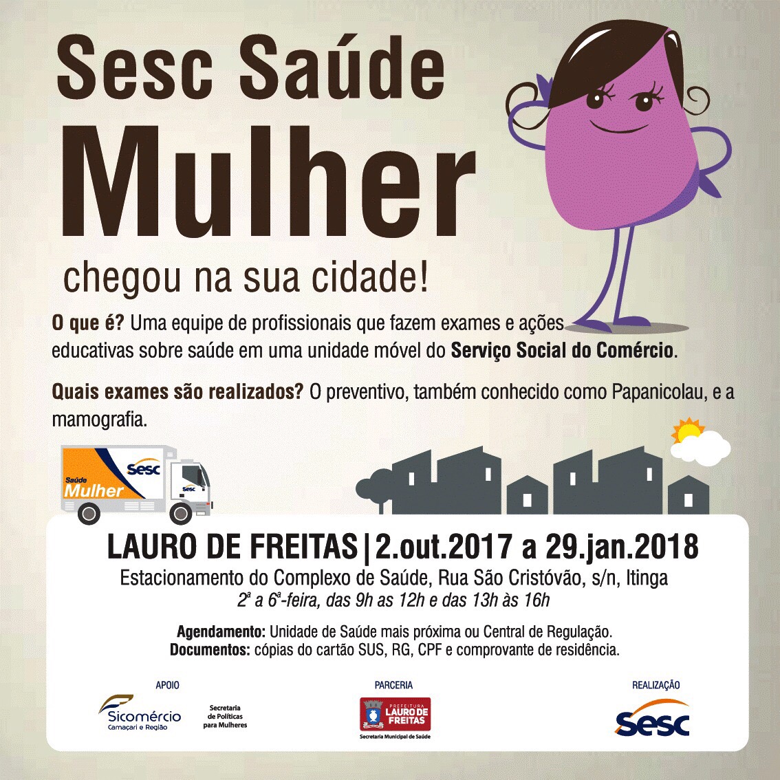 Unidade Móvel Saúde da Mulher atende em Lauro de Freitas